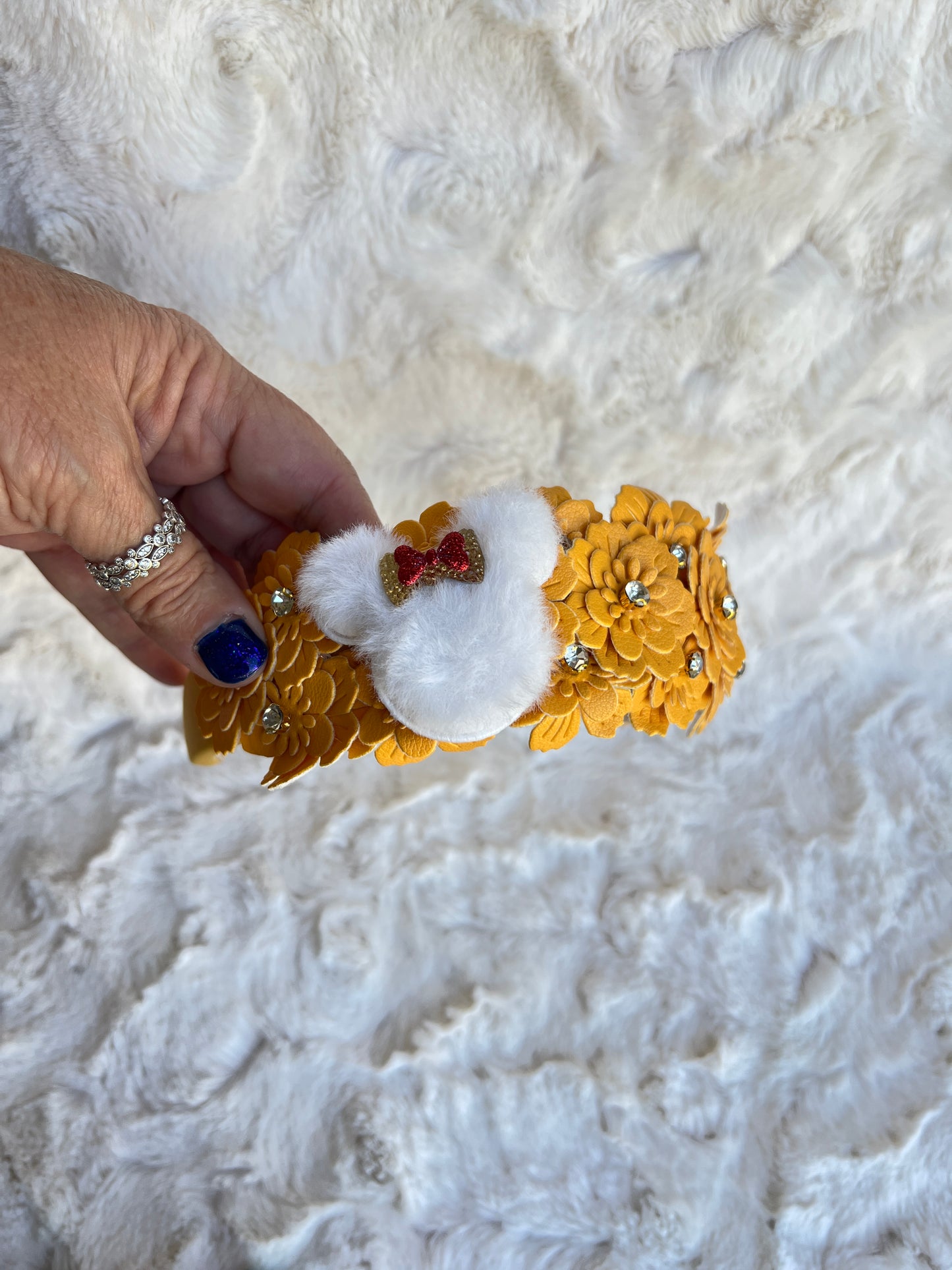 Leather Floral Headband with Minnie Embellishments