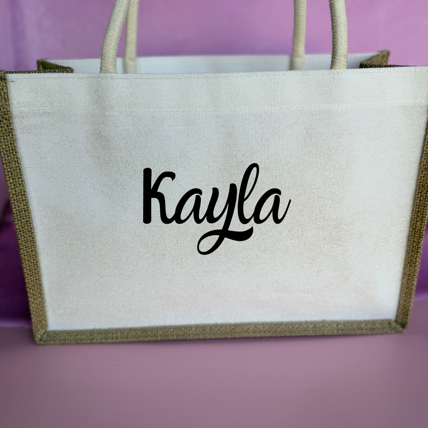 Personalized Disney Inspired Pink Bow Canvas Tote with Charm