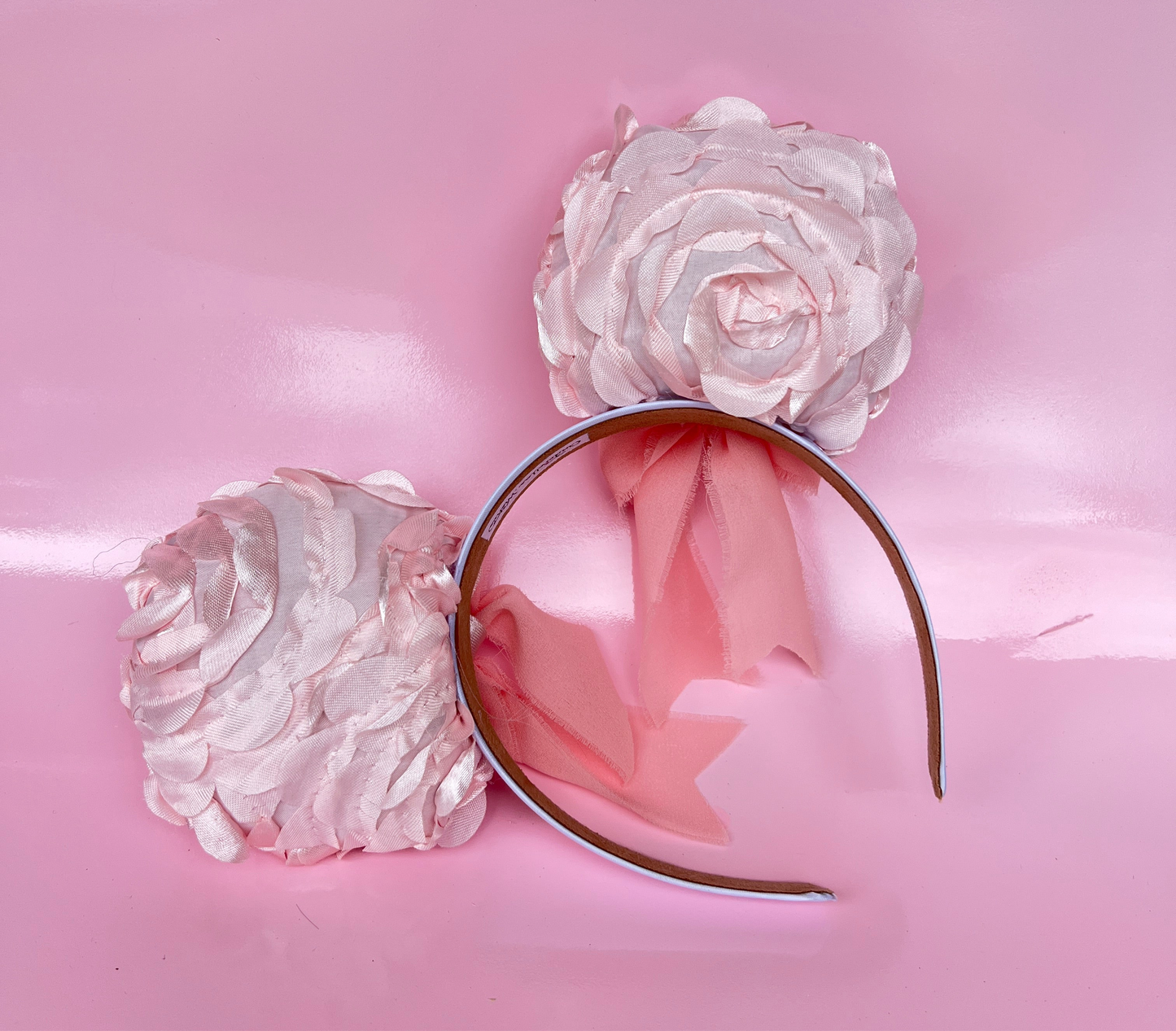 Ruffled Rose Bow pink ears