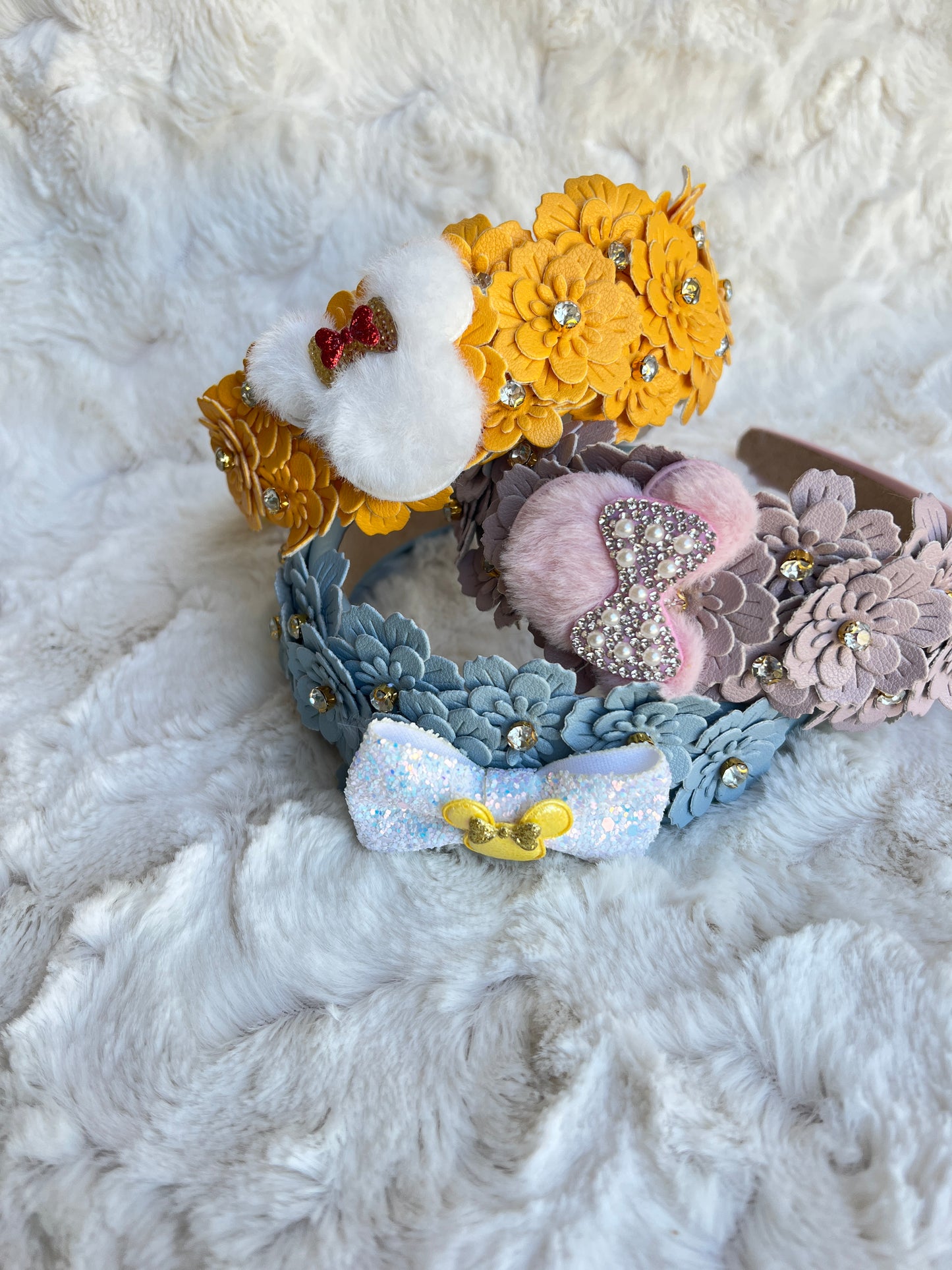 Leather Floral Headband with Minnie Embellishments