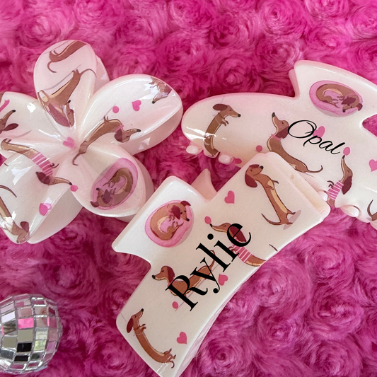 Cute Personalized Dachshund Hair Claw Clip - Pink Dog Hair Accessory