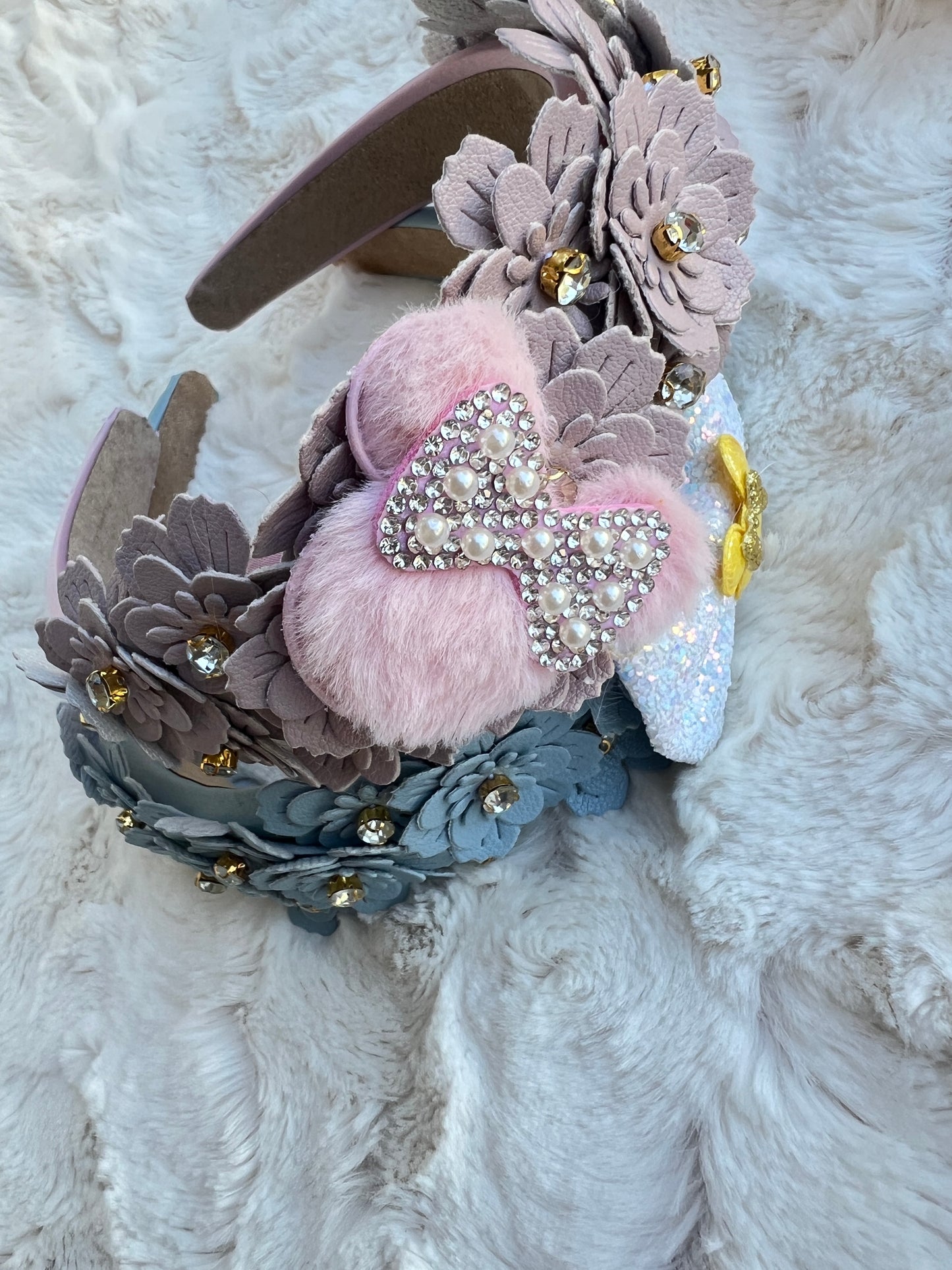 Leather Floral Headband with Minnie Embellishments