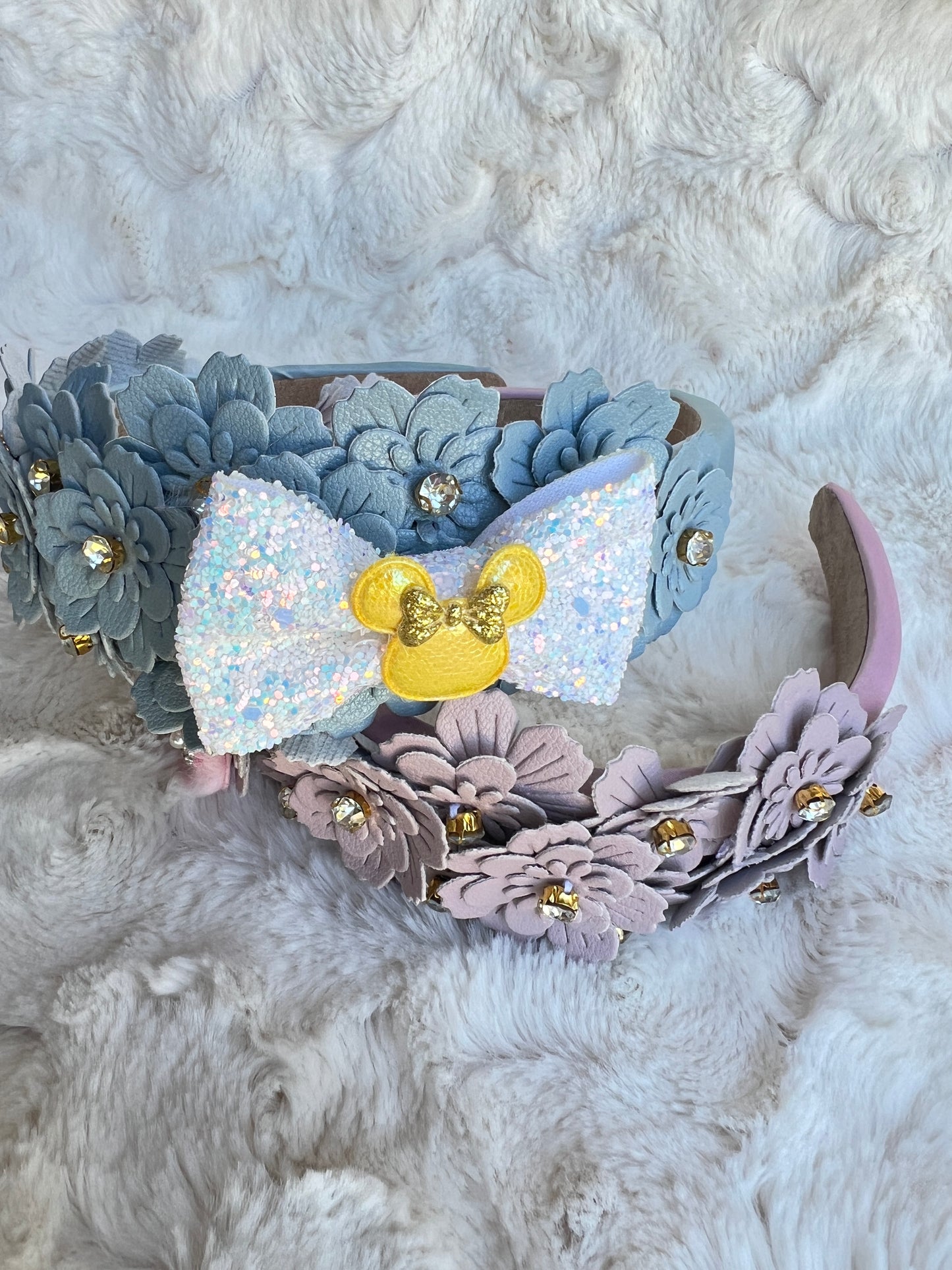 Leather Floral Headband with Minnie Embellishments