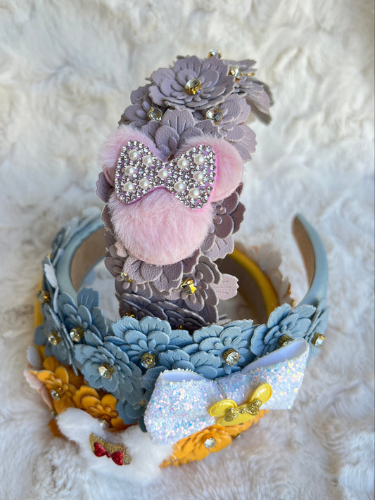Leather Floral Headband with Minnie Embellishments