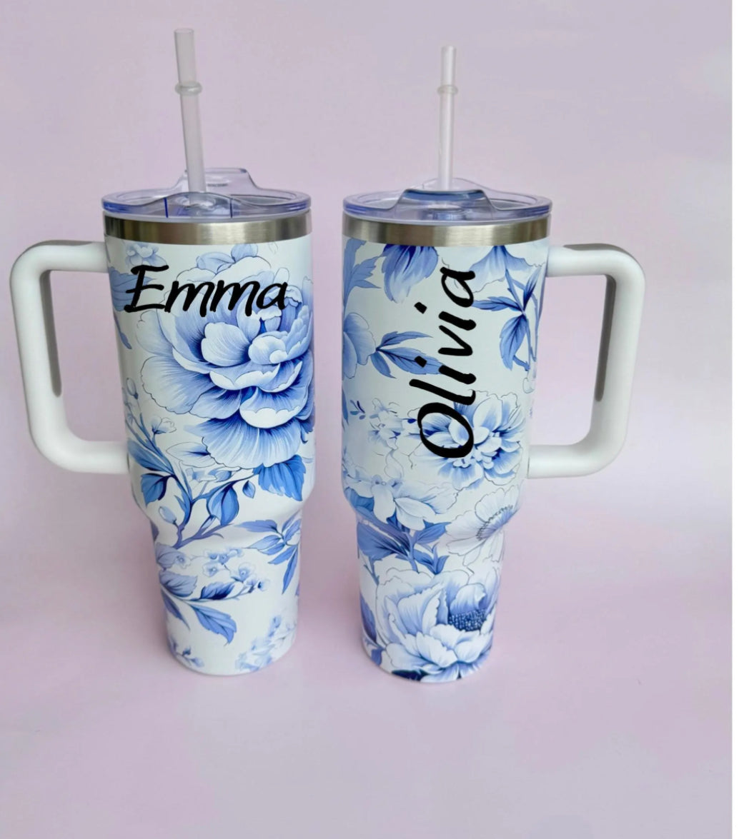 Custom Blue Floral Tumbler