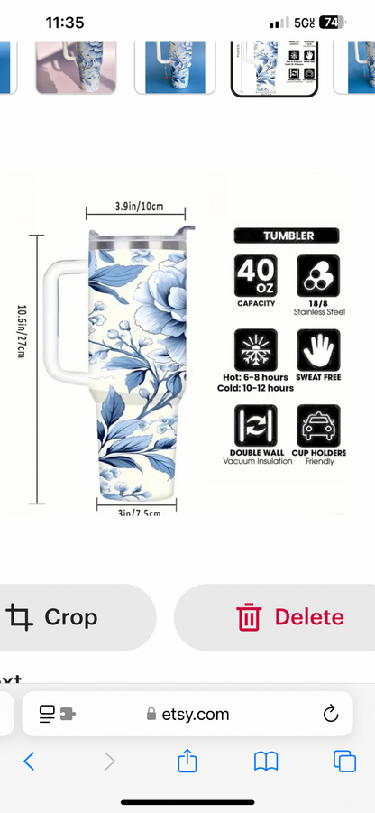 Custom Blue Floral Tumbler