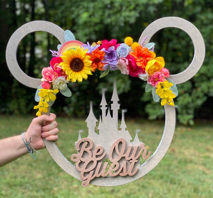 Custom Floral Mouse - Inspired Wooden Wreath - Personalized Fairytale Door Decor (Large & Small Available)