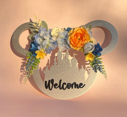 Wooden Floral Mickey Wreath