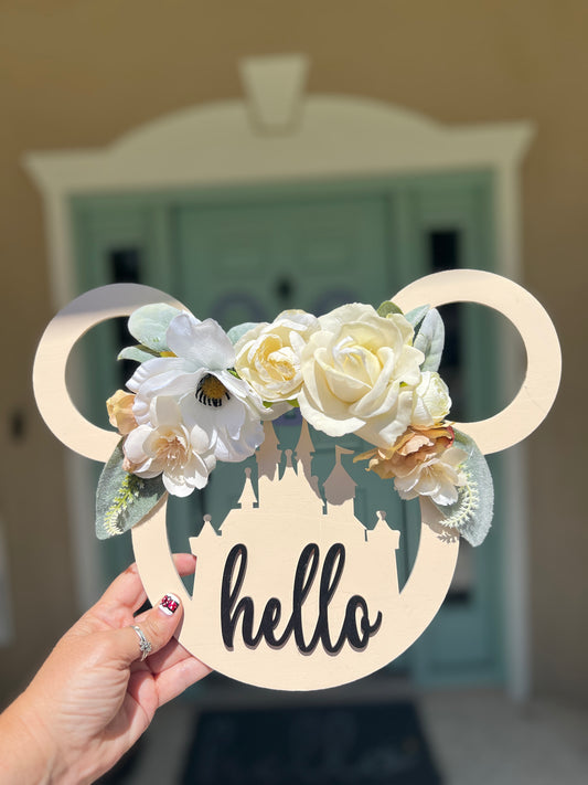 Disney Mickey icon sign with flowers