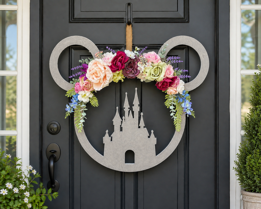 Mouse Head Wreath Welcome Sign Personalized