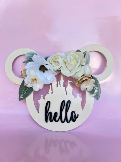 Disney Mickey icon sign with flowers