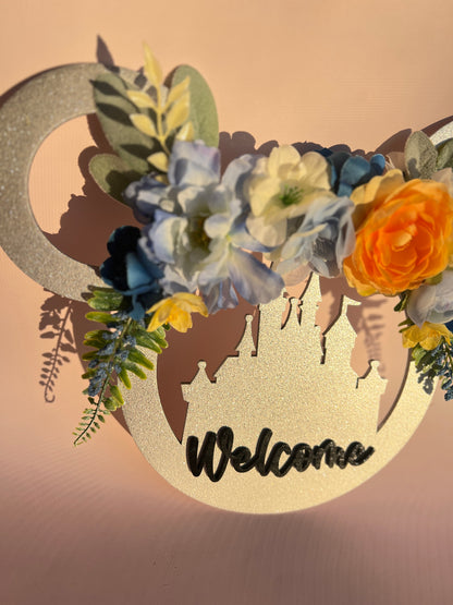 Wooden Floral Mickey Wreath