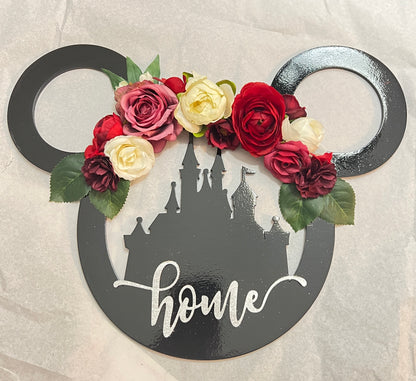 Wooden Floral Mickey Wreath