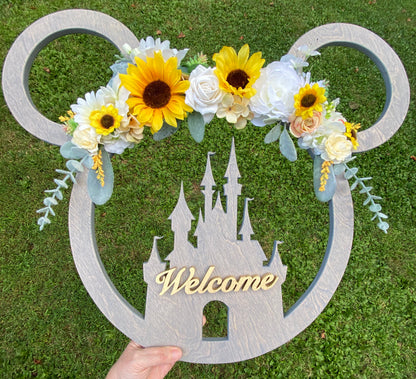 Custom Floral Mouse - Inspired Wooden Wreath - Personalized Fairytale Door Decor (Large & Small Available)