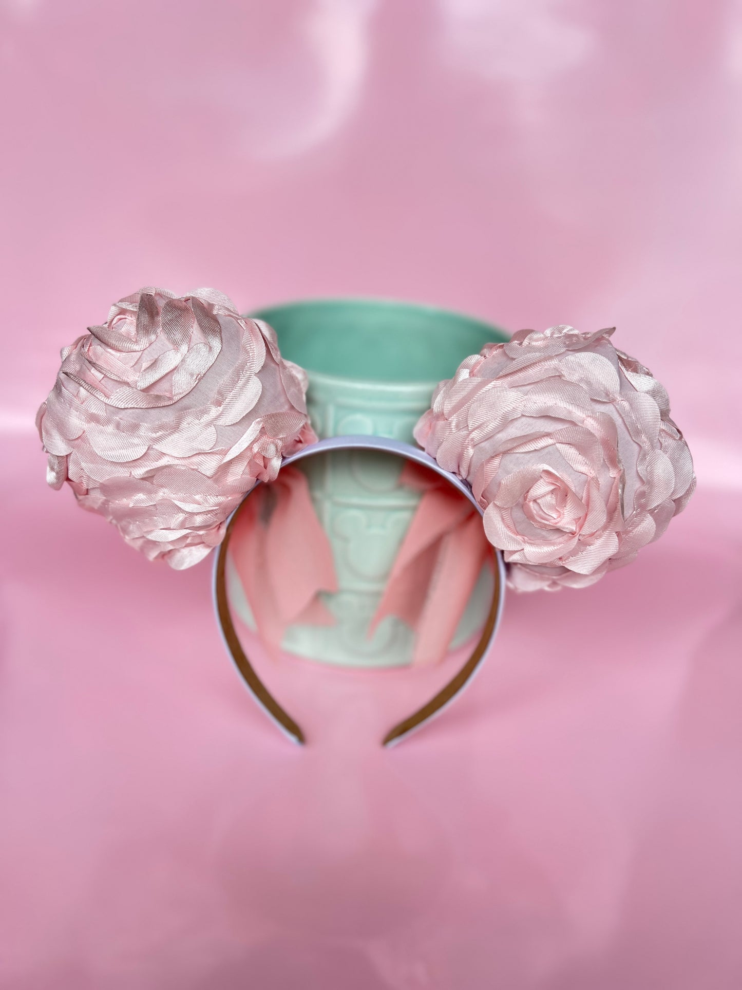 Ruffled Rose Bow pink ears