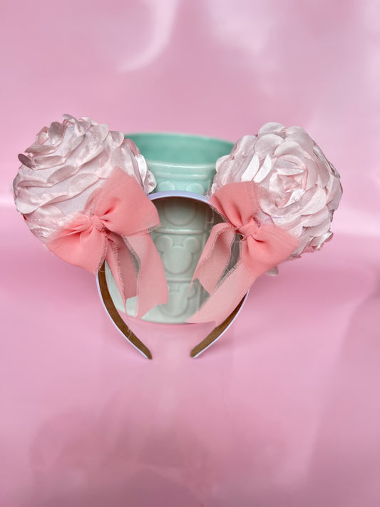 Ruffled Rose Bow pink ears