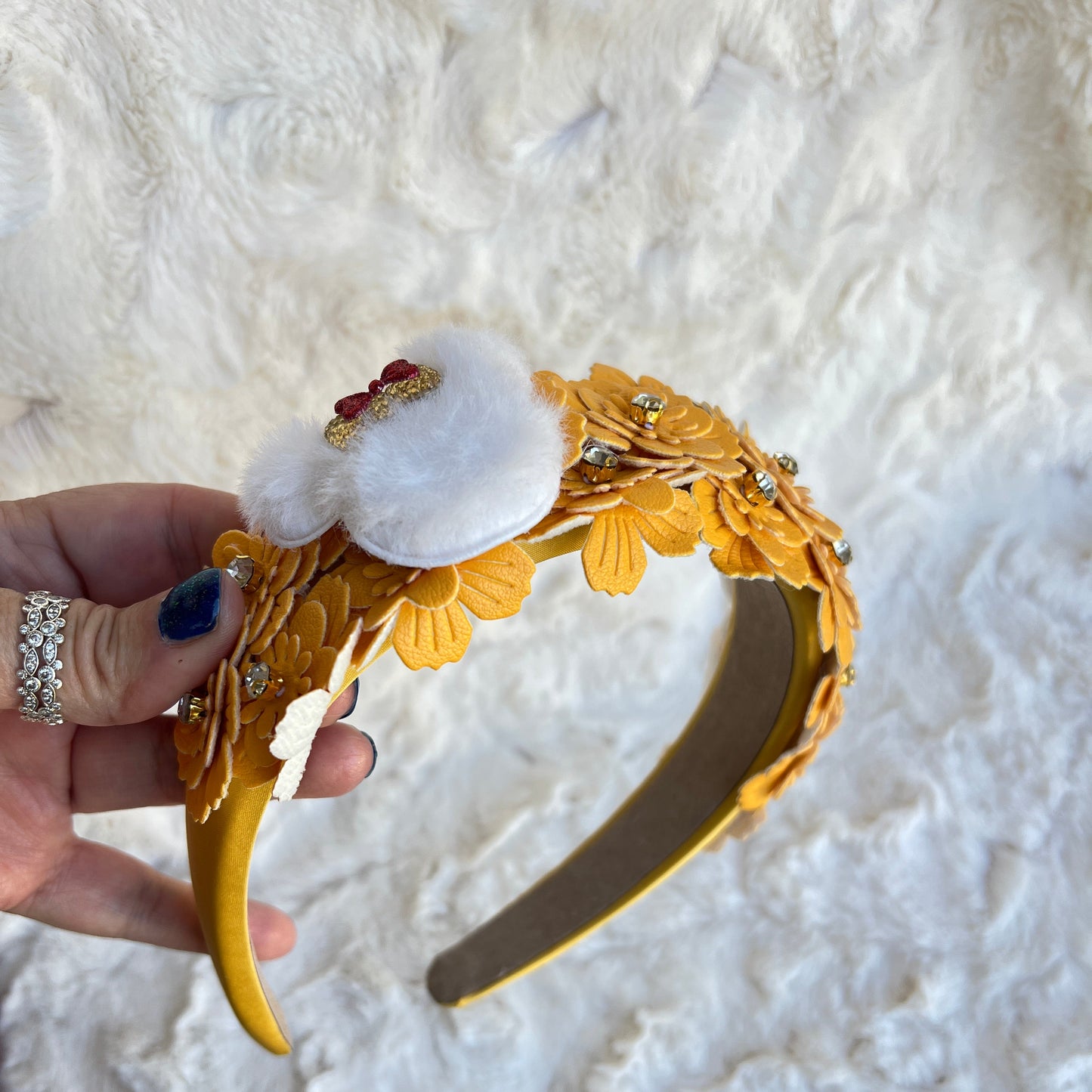 Leather Floral Headband with Minnie Embellishments