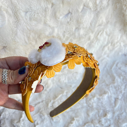 Leather Floral Headband with Minnie Embellishments