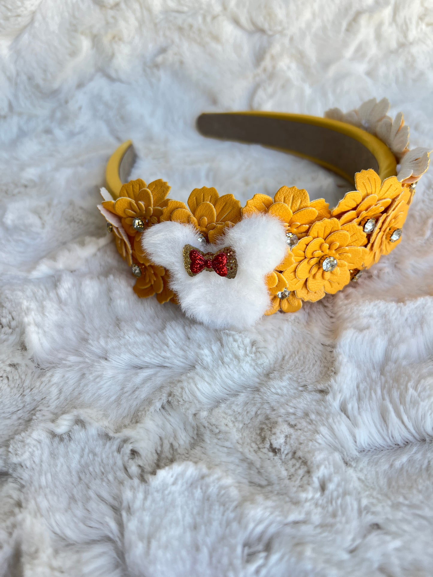 Leather Floral Headband with Minnie Embellishments