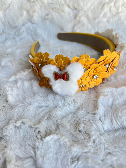 Leather Floral Headband with Minnie Embellishments