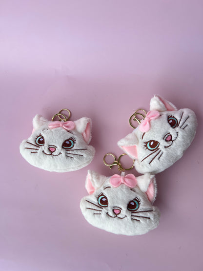 Personalized Marie Cat Coin Purse Keychain - Kawaii Pink & White Zipper Pouch Bag Charm