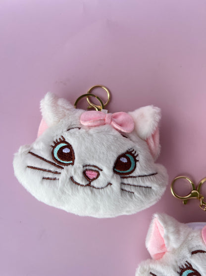 Personalized Marie Cat Coin Purse Keychain - Kawaii Pink & White Zipper Pouch Bag Charm