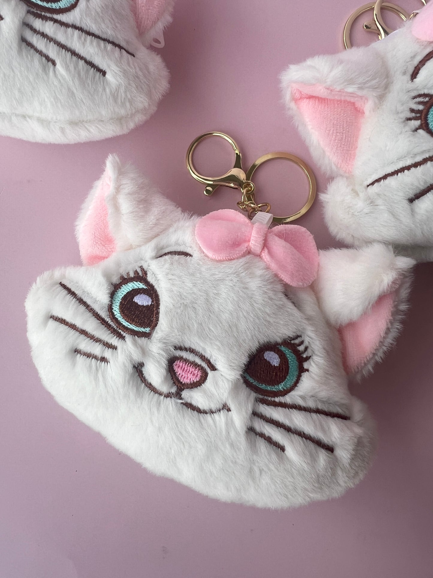 Personalized Marie Cat Coin Purse Keychain - Kawaii Pink & White Zipper Pouch Bag Charm