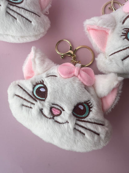 Personalized Marie Cat Coin Purse Keychain - Kawaii Pink & White Zipper Pouch Bag Charm