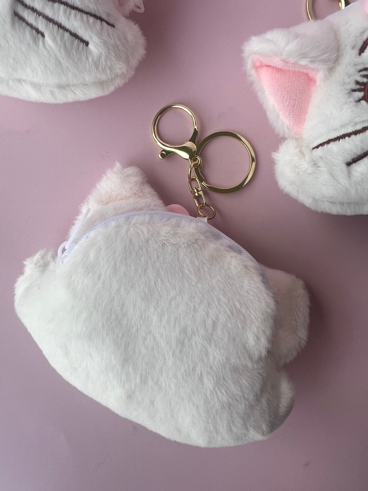 Personalized Marie Cat Coin Purse Keychain - Kawaii Pink & White Zipper Pouch Bag Charm