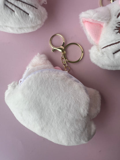 Personalized Marie Cat Coin Purse Keychain - Kawaii Pink & White Zipper Pouch Bag Charm