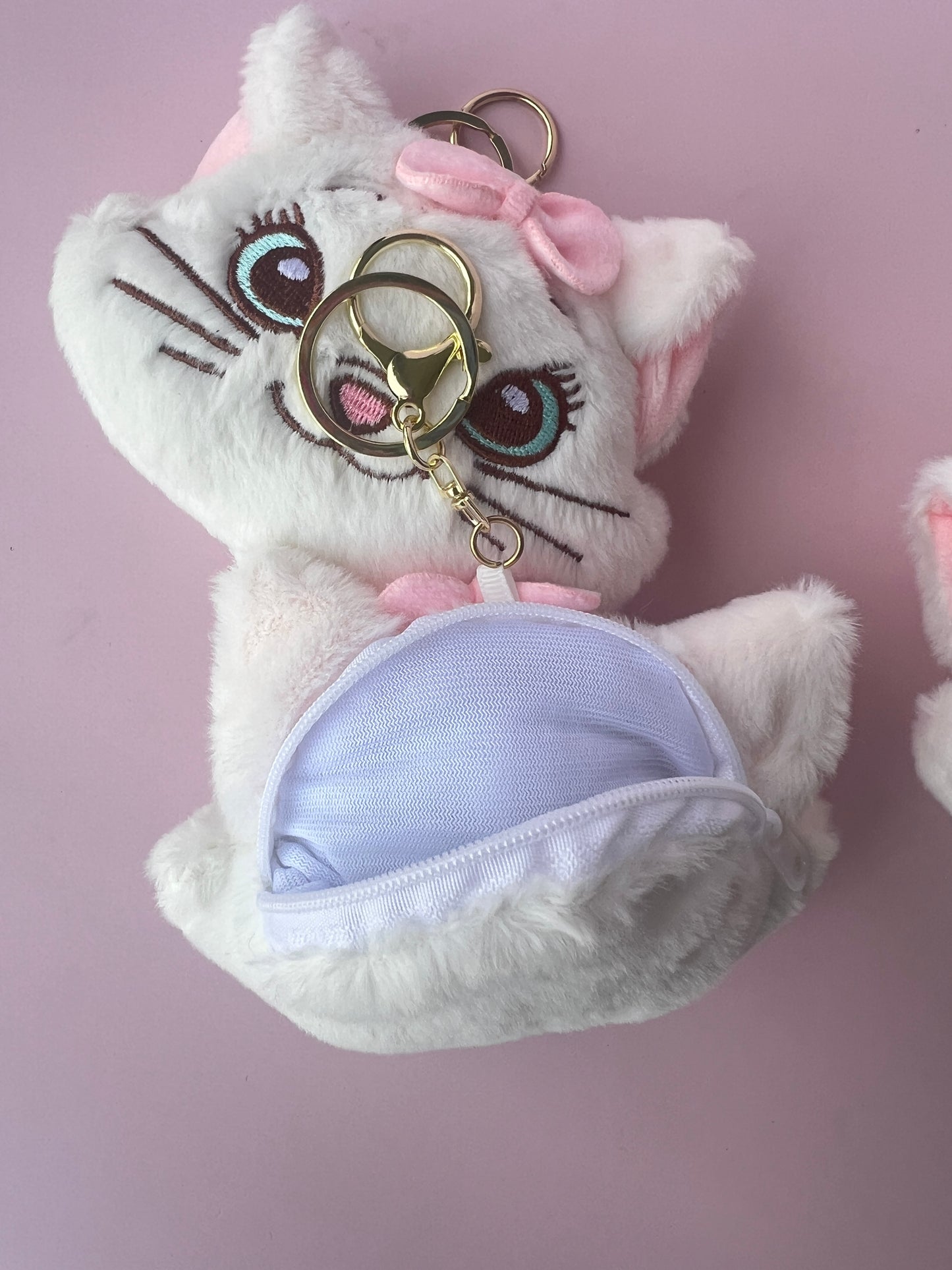 Personalized Marie Cat Coin Purse Keychain - Kawaii Pink & White Zipper Pouch Bag Charm