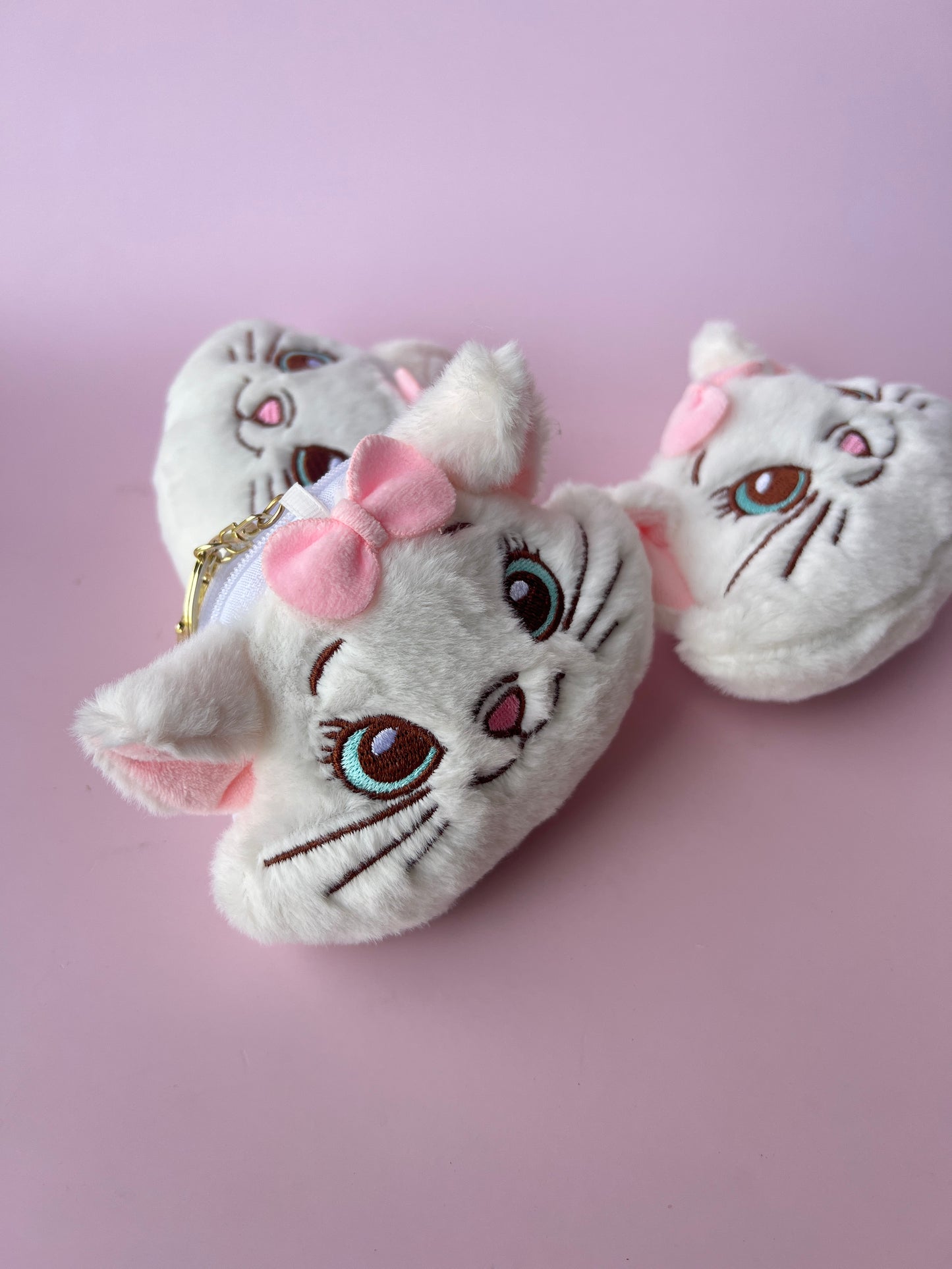 Personalized Marie Cat Coin Purse Keychain - Kawaii Pink & White Zipper Pouch Bag Charm