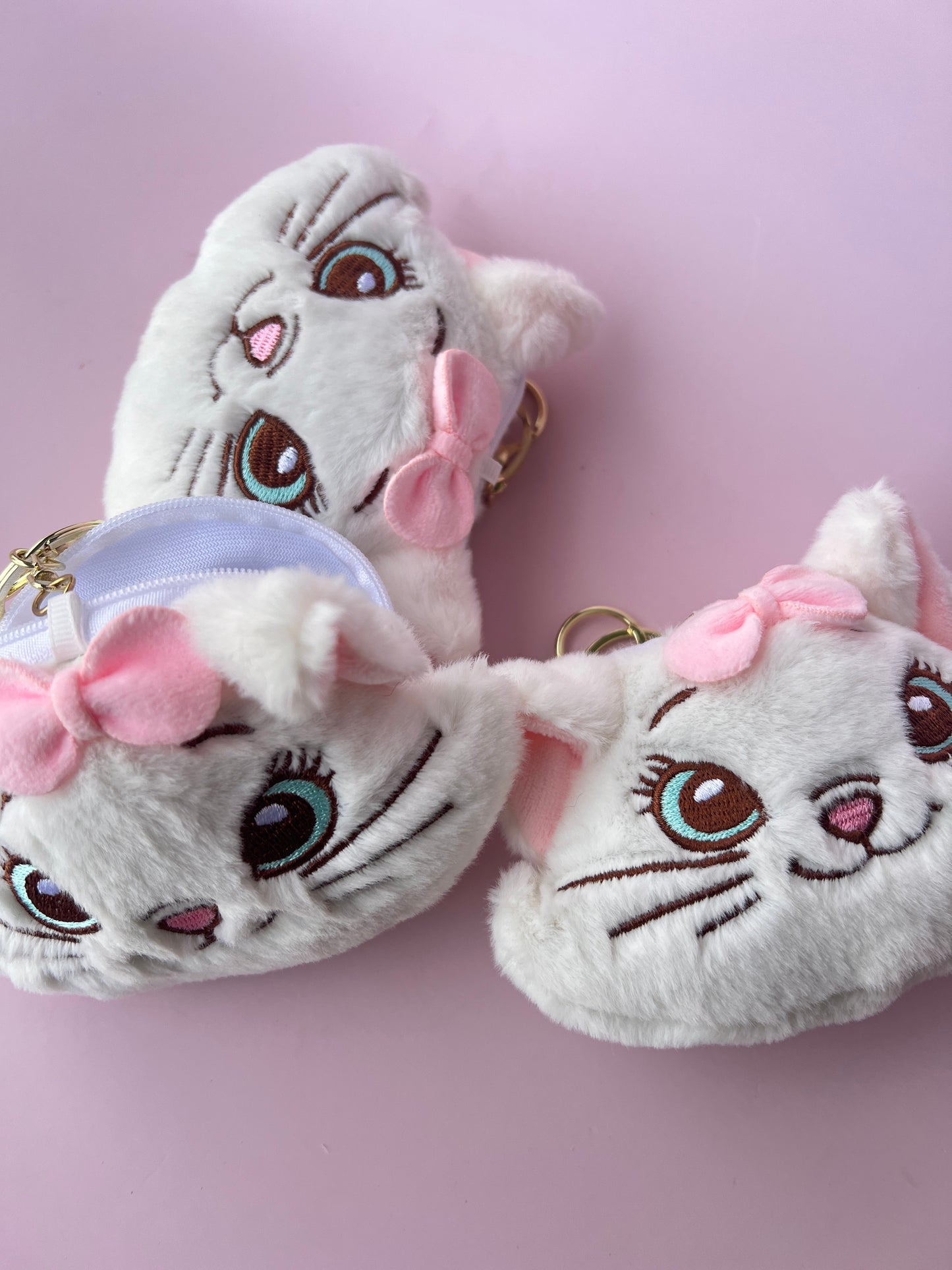 Personalized Marie Cat Coin Purse Keychain - Kawaii Pink & White Zipper Pouch Bag Charm
