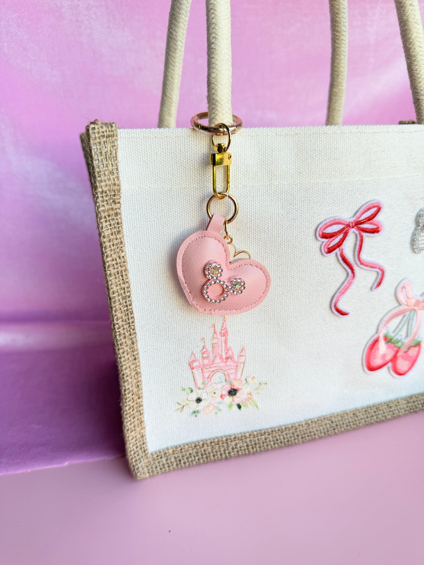 Personalized Disney Inspired Pink Bow Canvas Tote with Charm