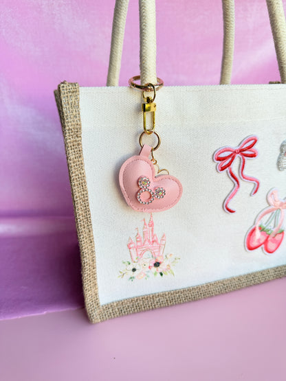 Personalized Disney Inspired Pink Bow Canvas Tote with Charm