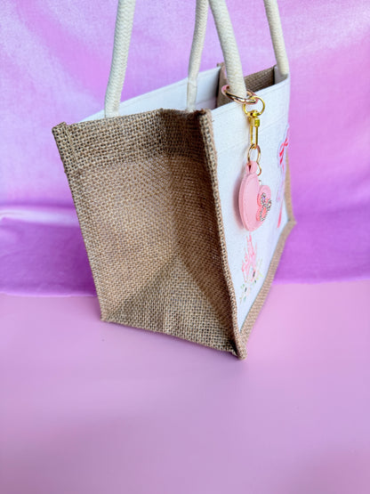 Personalized Disney Inspired Pink Bow Canvas Tote with Charm
