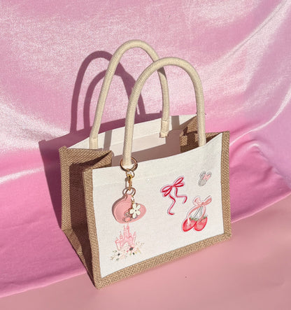 Personalized Disney Inspired Pink Bow Canvas Tote with Charm