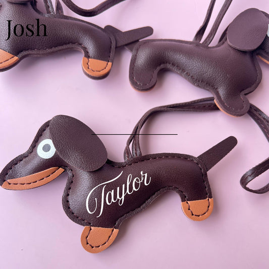 Leather Dachshund Bag Charm Personalized Pet Lover Gift