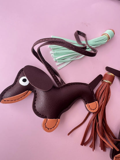 Leather Dachshund Bag Charm Personalized Pet Lover Gift