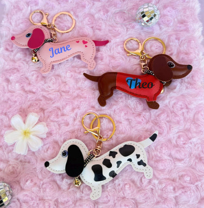 Dachshund Leather Keychain Personalized Dog Lover Gift