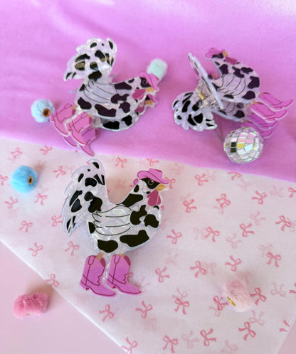 Pink Chicken Hair Claw Clip Western Cowboy Hair Clip