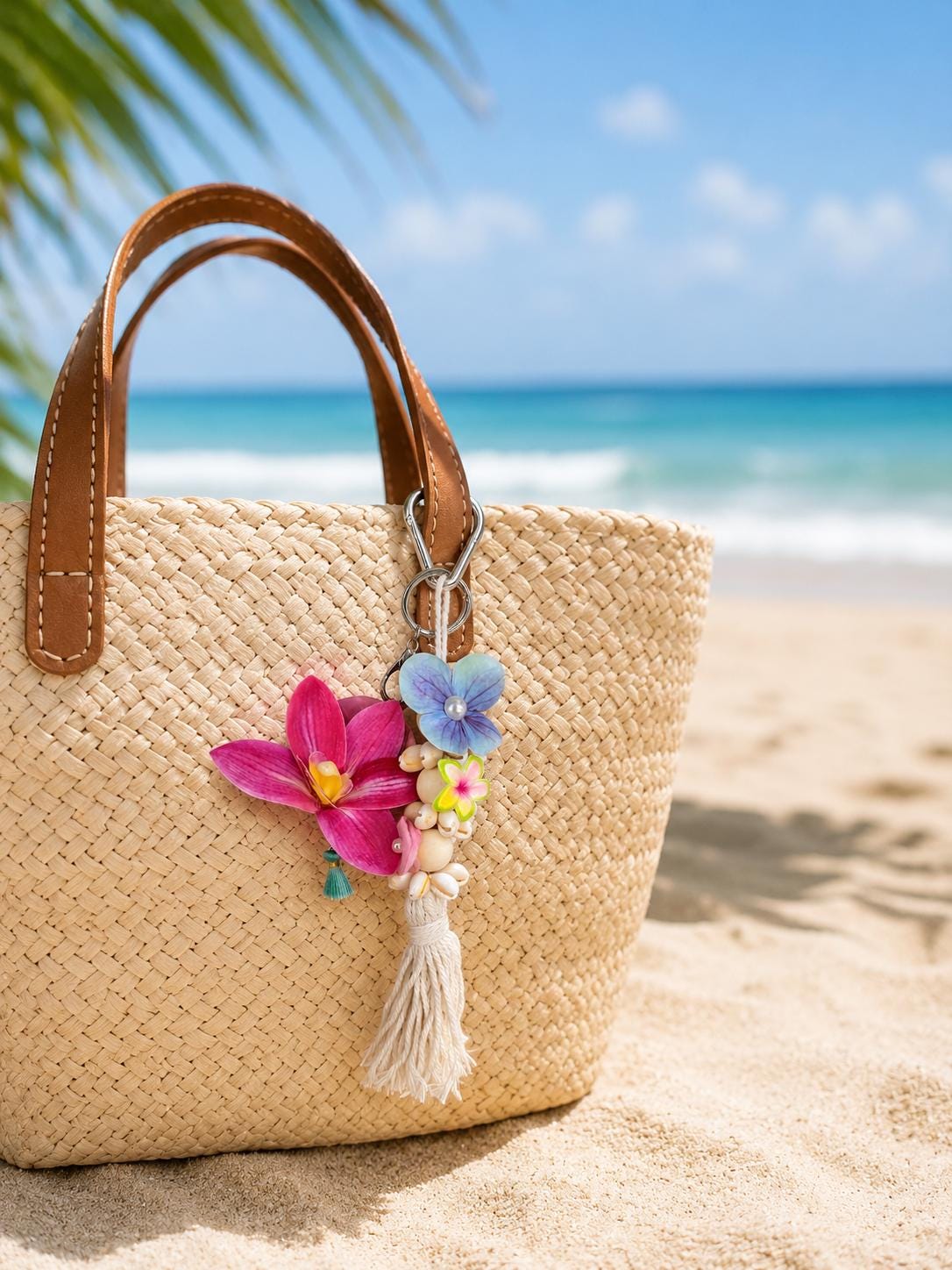 Tropical Flower Bag Charm Beach Tote Accessories