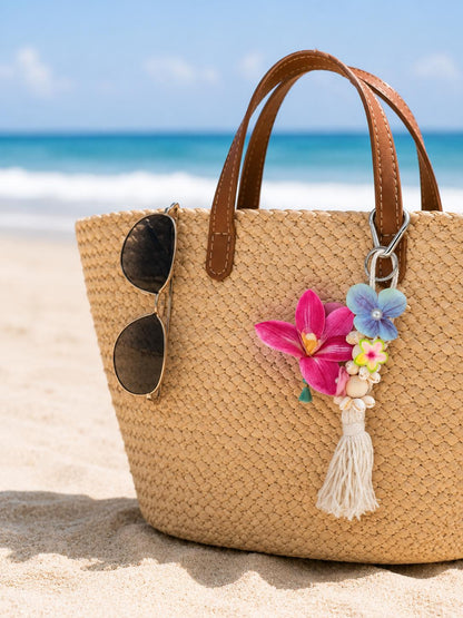 Tropical Flower Bag Charm Beach Tote Accessories