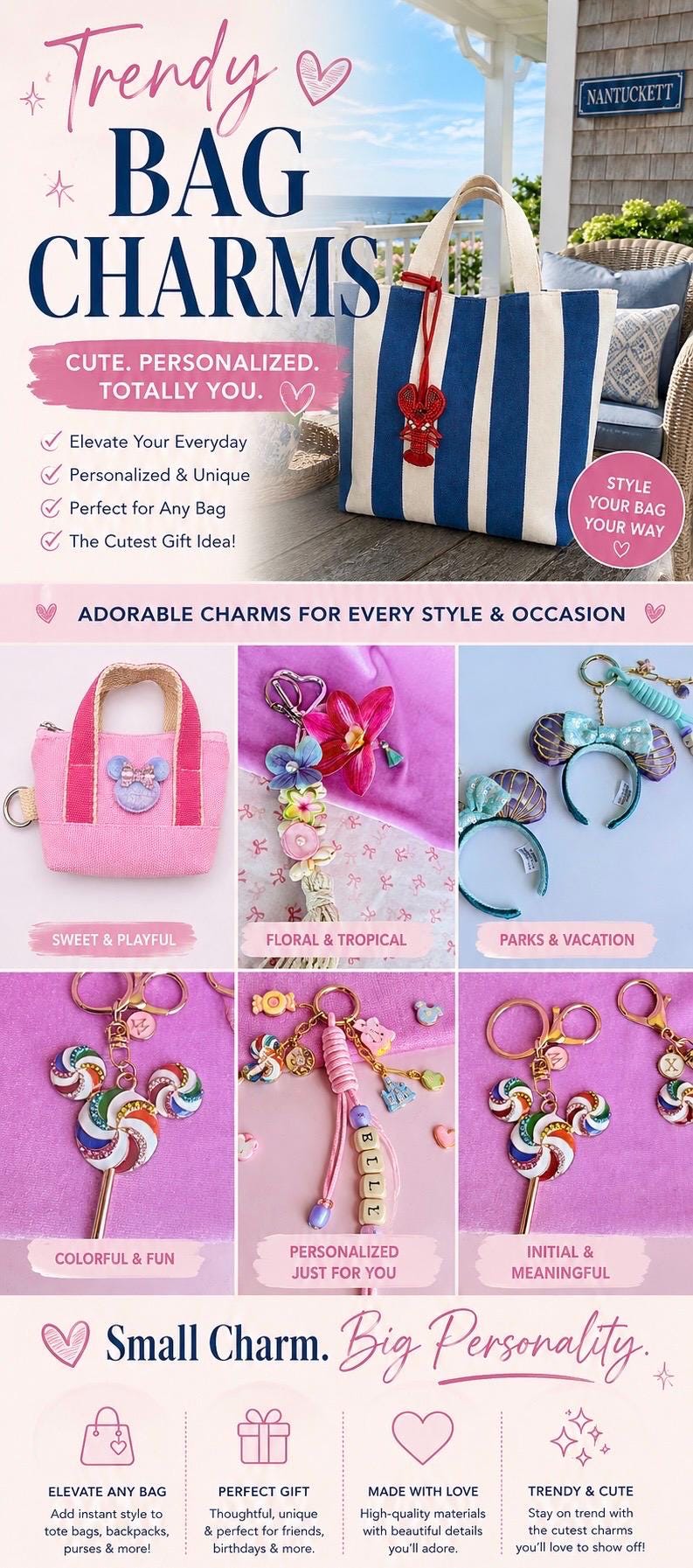 Tropical Flower Bag Charm Beach Tote Accessories