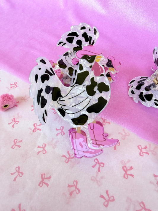 Pink Chicken Hair Claw Clip Western Cowboy Hair Clip
