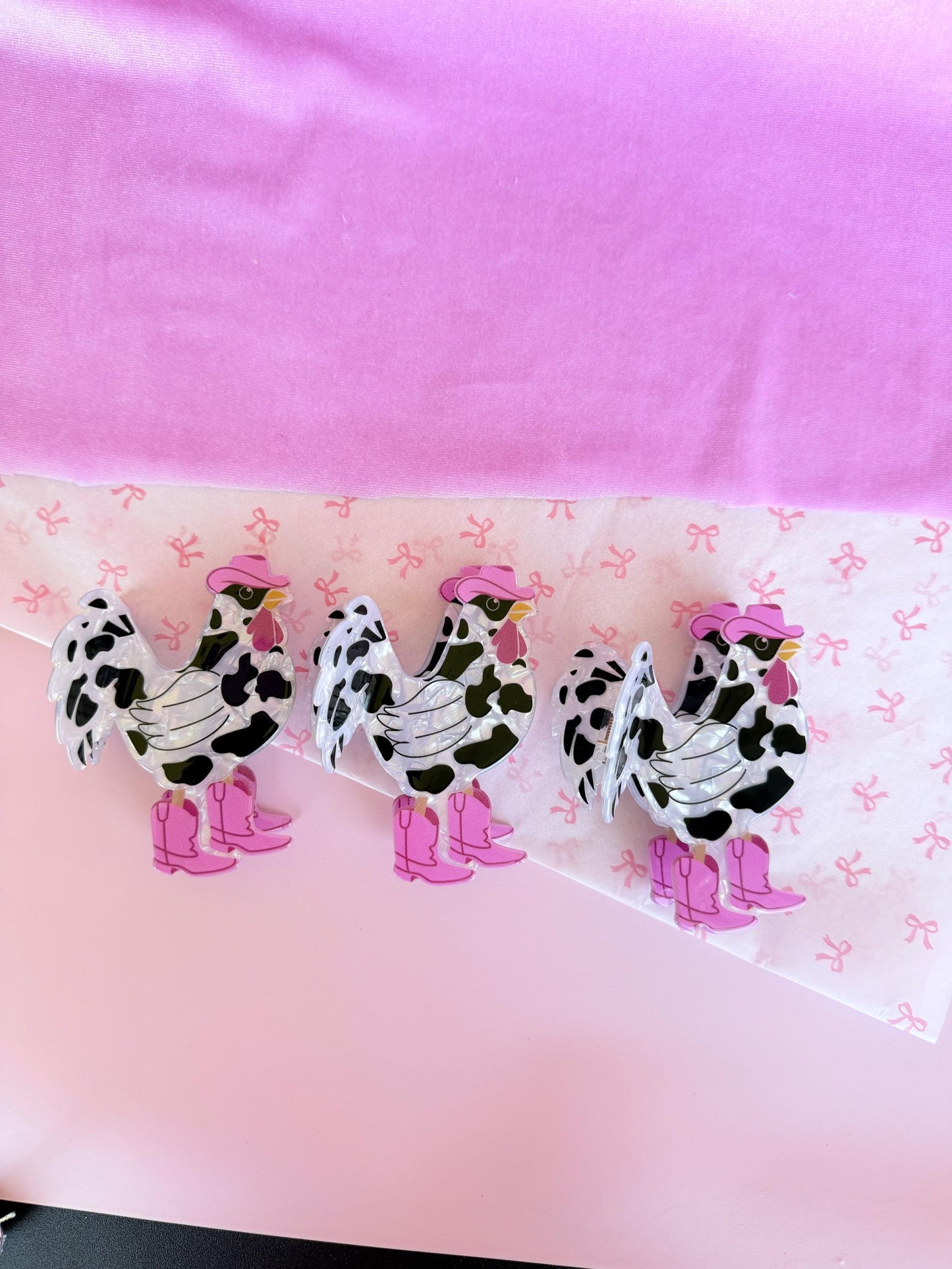 Pink Chicken Hair Claw Clip Western Cowboy Hair Clip
