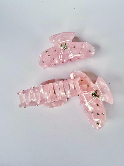 Pink Bow Hair Claw Rhinestone Mickey Head Hair Clip