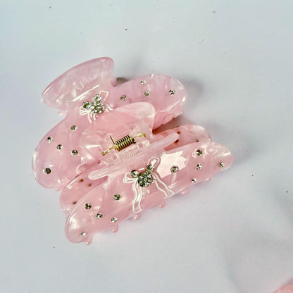Pink Bow Hair Claw Rhinestone Mickey Head Hair Clip