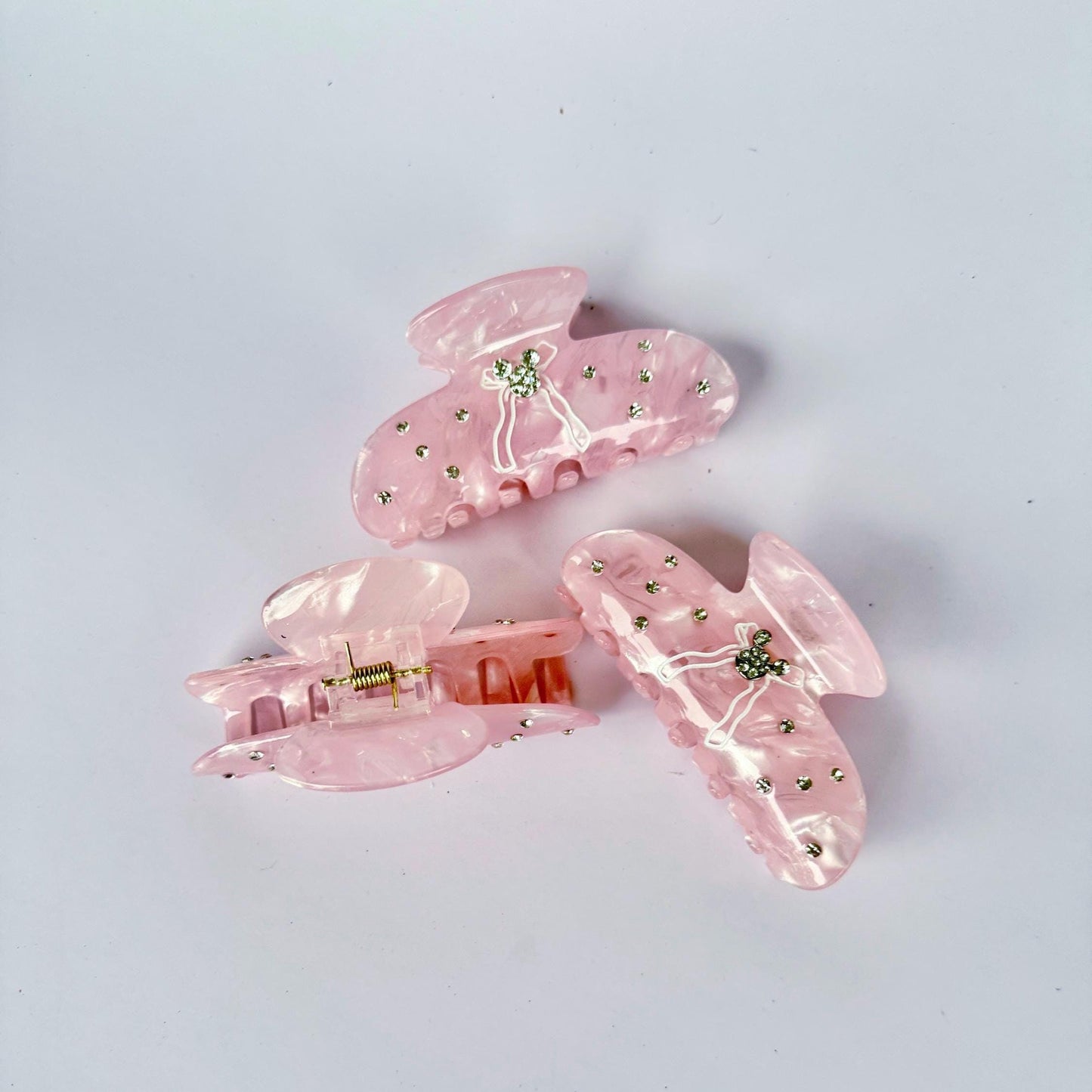 Pink Bow Hair Claw Rhinestone Mickey Head Hair Clip