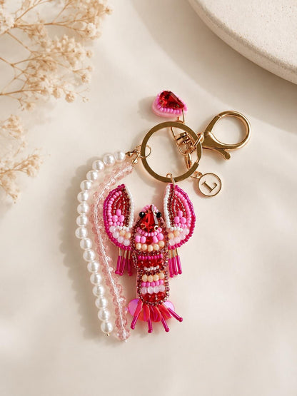 Personalized Bag Charm Lobster Keychain Pink Lobster Bag Charm Beaded Lobster Charm
